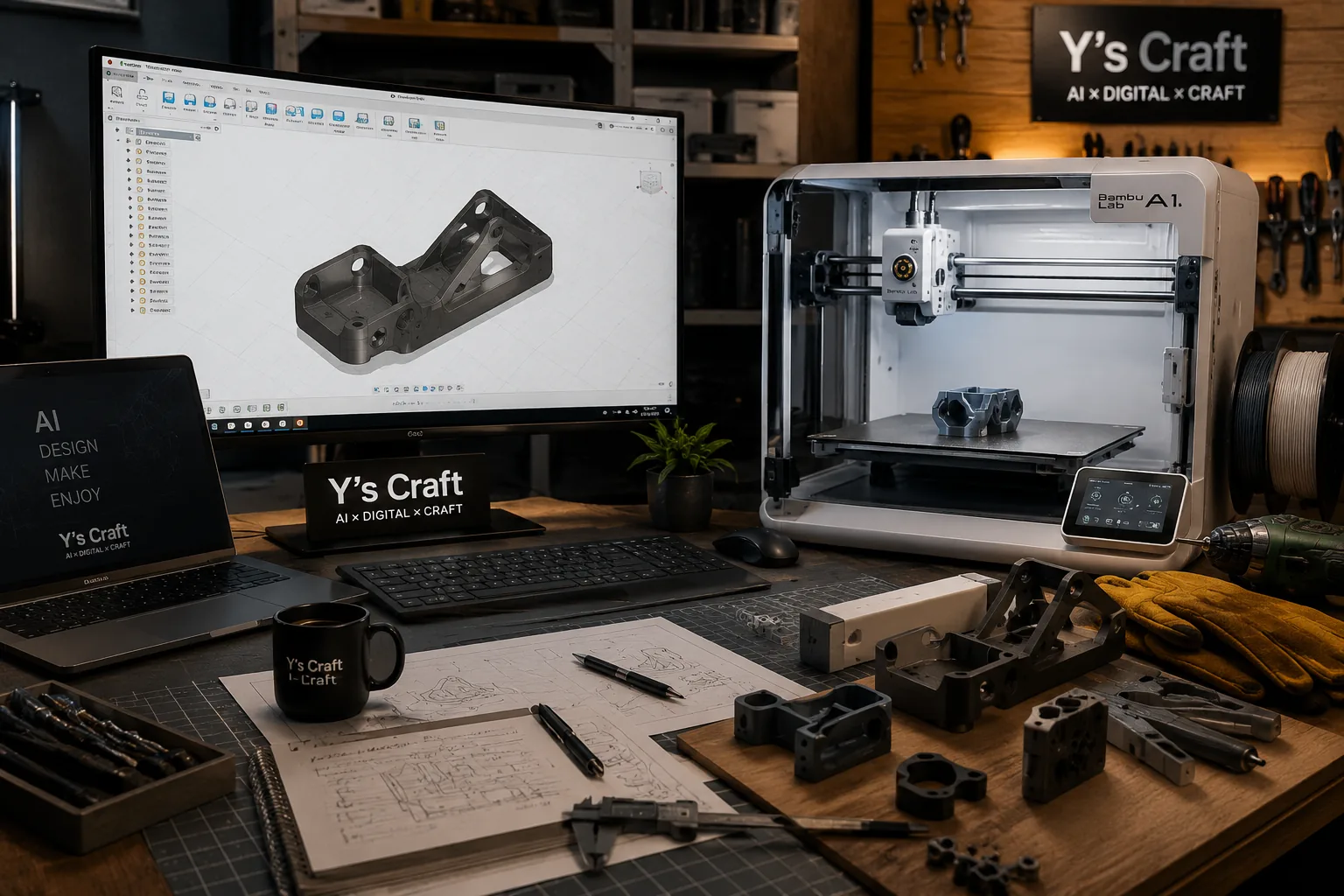 Fusion 360とBambu Lab A1を使って設計と3Dプリントを行うY's Craftの工作環境